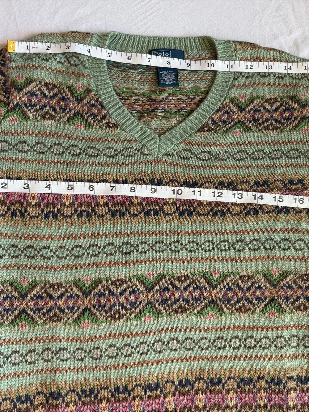 Polo Ralph Lauren Mint Green Fair Isle V-Neck Sweater, L boys (XS men)